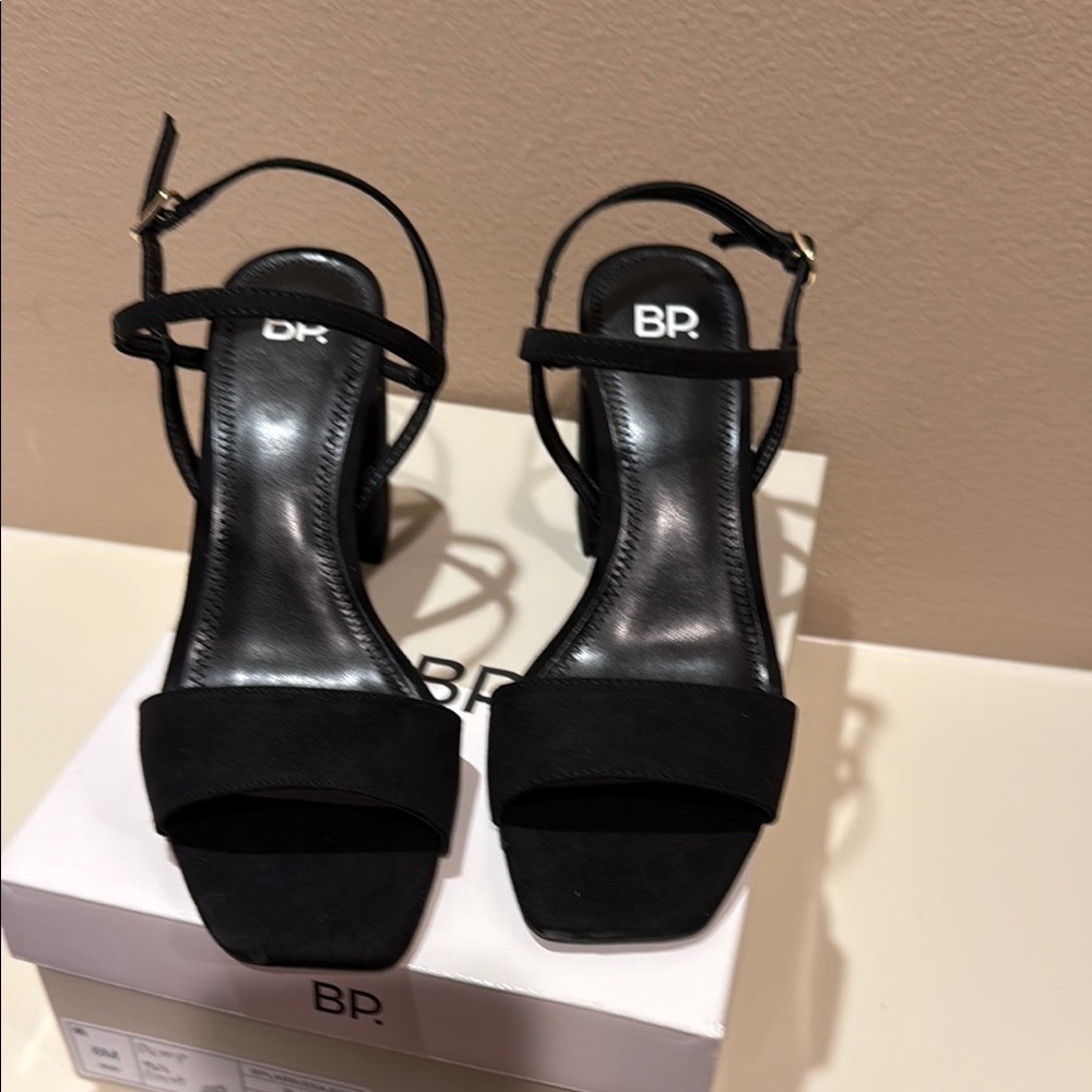 BP Black Strappy Block Heel Sandals - Picture 2 of 3